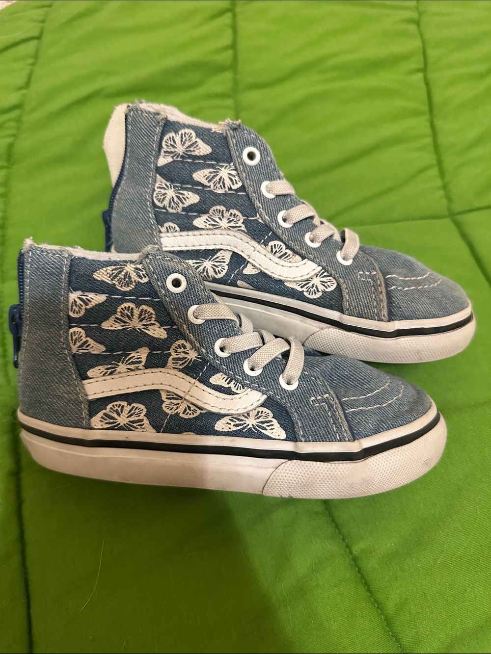 Vans Kids High-Top Denim Sneakers with White Butterfly Print